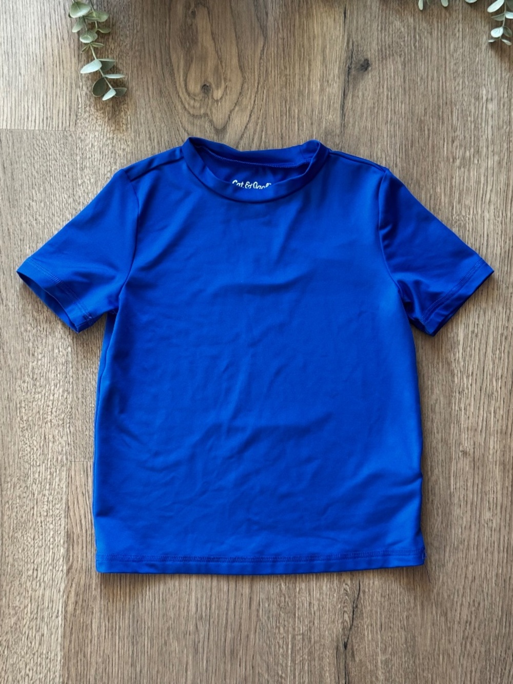 Cat & Jack Boys Blue Short Sleeve Rash Guard Swim Shirt XS (4/5)